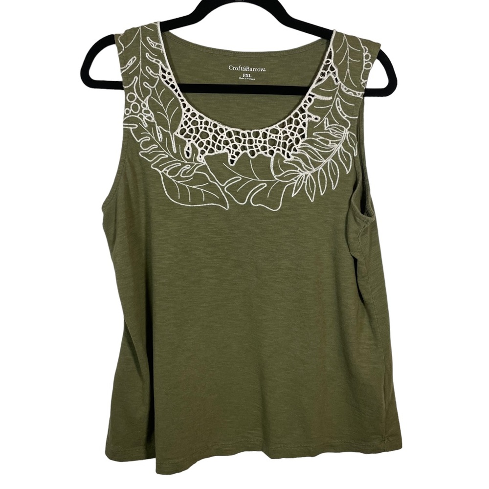 Croft & Barrow Green Embroidered Tank Size PXL